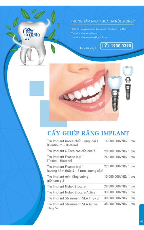 Bảng giá cấy ghép răng implant nha khoa Sydney